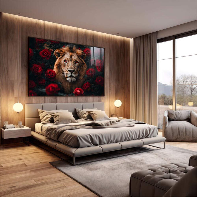 Quadro Decorativo Leão Florido - Arte para Inspirar Seu Ambiente - quadros decorativos 1 Tela, 1 Tela Horizontal - em sala moderna