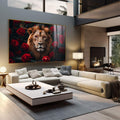 Quadro Decorativo Leão Florido - Arte para Inspirar Seu Ambiente - quadros decorativos 1 Tela, 1 Tela Horizontal - em escritorio elegante