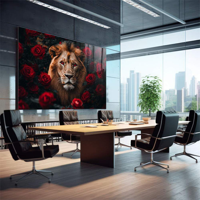 Quadro Decorativo Leão Florido - Arte para Inspirar Seu Ambiente - quadros decorativos para sala 1 Tela, 1 Tela Horizontal - em living room premium
