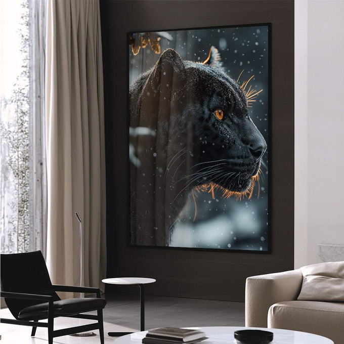 Quadro Decorativo Pantera - Arte que Inspira e Protege - quadros decorativos para sala 1 Tela Vertical, 3 Telas - em ambiente decorado