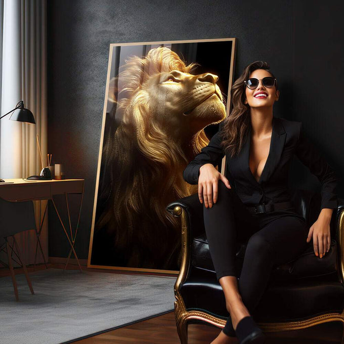 Quadro Decorativo Leão Expressão Profunda para a Sua Decoração - quadros decorativos para sala 1 Tela Vertical, 3 Telas - em quarto contemporaneo