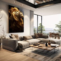 Quadro Decorativo Leão Expressão Profunda para a Sua Decoração - quadros decorativos 1 Tela Vertical, 3 Telas - em escritorio elegante