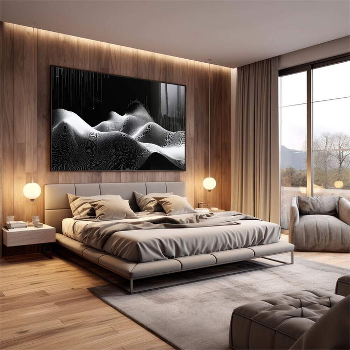 Quadro Decorativo Minimalista Preto e Branco - quadros decorativos 1 Tela, 1 Tela Horizontal - em escritorio elegante