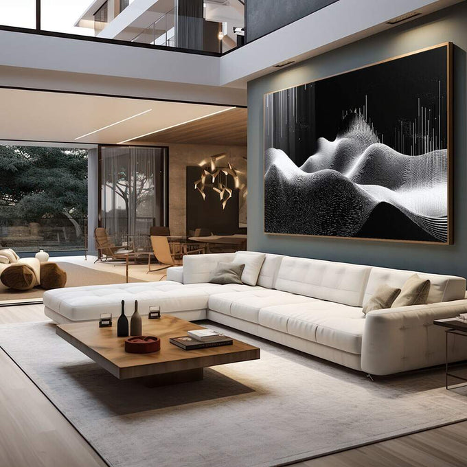 Quadro Decorativo Minimalista Preto e Branco - quadros decorativos para sala 1 Tela, 1 Tela Horizontal - em living room premium