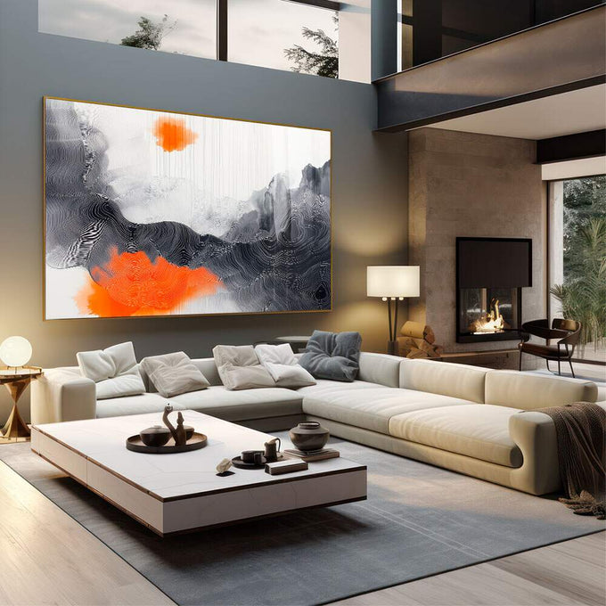 Quadro Decorativo Abstrato Vibrante em Tons Laranja - quadros decorativos 1 Tela, 1 Tela Horizontal - em escritorio elegante
