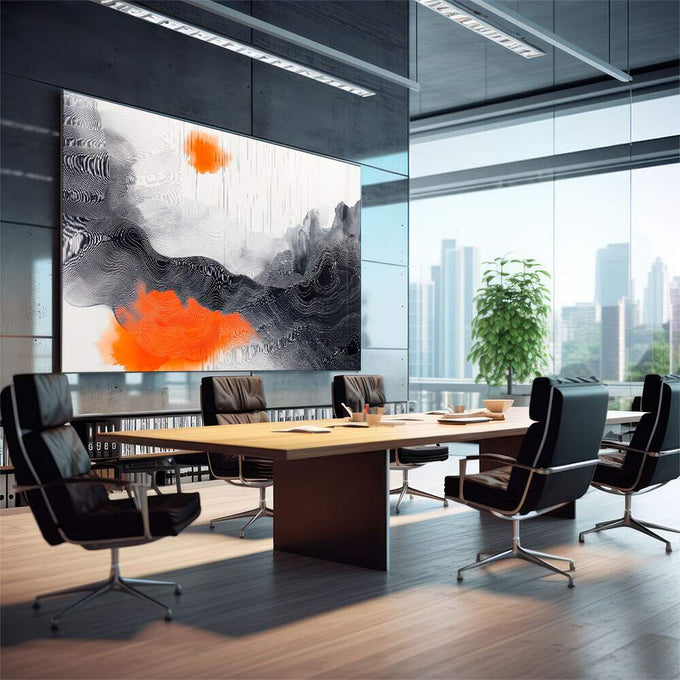 Quadro Decorativo Abstrato Vibrante em Tons Laranja - quadros decorativos para sala 1 Tela, 1 Tela Horizontal - em living room premium