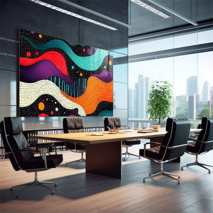 Quadro Decorativo Abstrato Ondas Cósmicas: Arte em Cores Vivas para Sua Decoração - quadros decorativos 1 Tela, 1 Tela Horizontal - em sala moderna