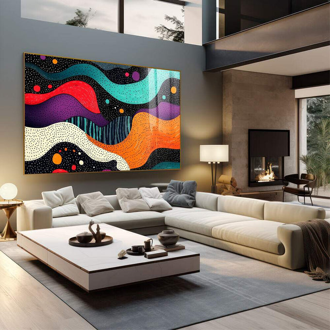 Quadro Decorativo Abstrato Ondas Cósmicas: Arte em Cores Vivas para Sua Decoração - quadros decorativos para sala 1 Tela, 1 Tela Horizontal - em quarto contemporaneo