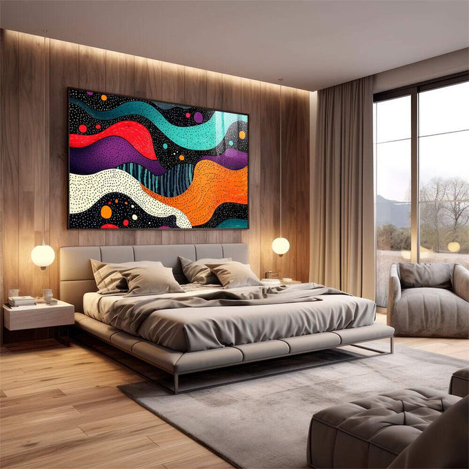 Quadro Decorativo Abstrato Ondas Cósmicas: Arte em Cores Vivas para Sua Decoração - quadros decorativos 1 Tela, 1 Tela Horizontal - em escritorio elegante