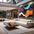 Quadro Decorativo Abstrato Ondas Cósmicas: Arte em Cores Vivas para Sua Decoração - quadros decorativos para sala 1 Tela, 1 Tela Horizontal - em living room premium