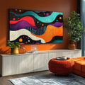 Quadro Decorativo Abstrato Ondas Cósmicas: Arte em Cores Vivas para Sua Decoração - quadros decorativos para sala 1 Tela, 1 Tela Horizontal - em ambiente decorado