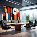 Quadro Decorativo Abstrato Geometria Vibrante em Cores Primárias - quadros decorativos 1 Tela, 1 Tela Horizontal - em sala moderna