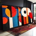 Quadro Decorativo Abstrato Geometria Vibrante em Cores Primárias - quadros decorativos para sala 1 Tela, 1 Tela Horizontal - em ambiente decorado