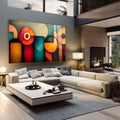 Quadro Decorativo Abstrato com Formas Geométricas - quadros decorativos 1 Tela, 1 Tela Horizontal - em sala moderna