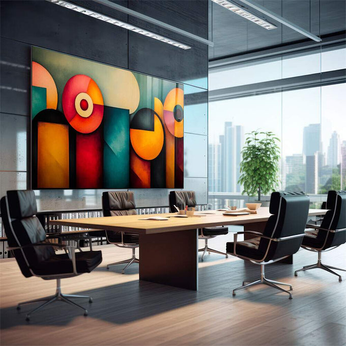 Quadro Decorativo Abstrato com Formas Geométricas - quadros decorativos para sala 1 Tela, 1 Tela Horizontal - em quarto contemporaneo