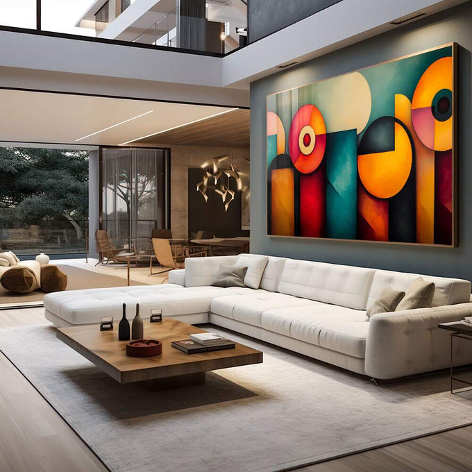 Quadro Decorativo Abstrato com Formas Geométricas - quadros decorativos para sala 1 Tela, 1 Tela Horizontal - em living room premium