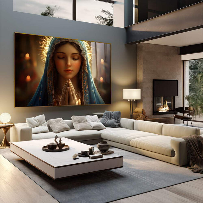 Quadro Decorativo Oração e Serenidade da Divina Virgem Maria - quadros decorativos para sala 1 Tela, 1 Tela Horizontal - em quarto contemporaneo