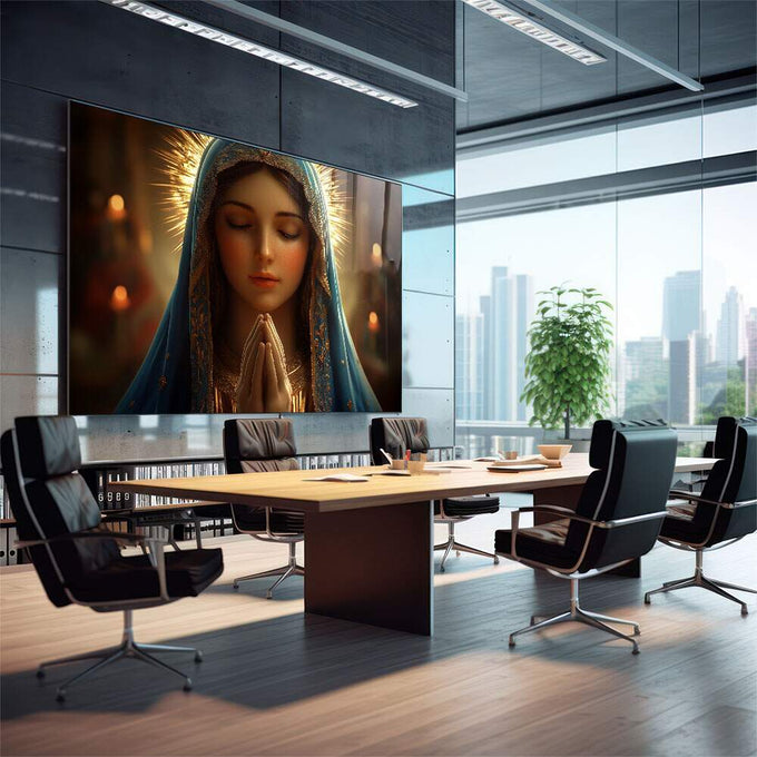 Quadro Decorativo Oração e Serenidade da Divina Virgem Maria - quadros decorativos 1 Tela, 1 Tela Horizontal - em escritorio elegante