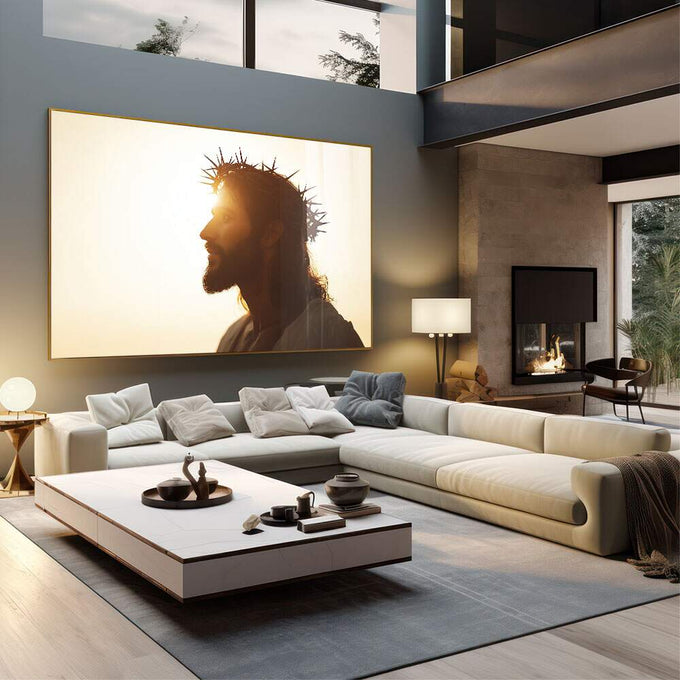 Quadro Decorativo A Força da Fé de Jesus cristo - quadros decorativos 1 Tela, 1 Tela Horizontal - em sala moderna