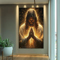 Quadro Decorativo: A Luz da Oração Divina - quadros decorativos para sala 1 Tela Vertical, 3 Telas - em ambiente decorado