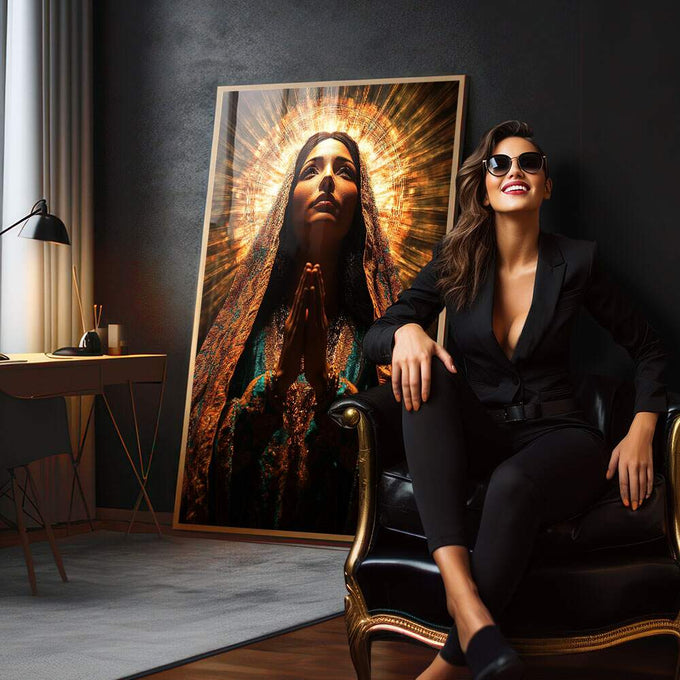 Quadro Decorativo A Luz de Nossa Senhora de Guadalupe - quadros decorativos para sala 1 Tela Vertical, 3 Telas - em quarto contemporaneo