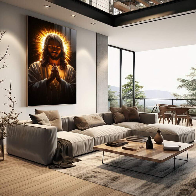 Quadro Decorativo A Oração de Cristo em Luz Divina - quadros decorativos para sala 1 Tela Vertical, 3 Telas - em quarto contemporaneo