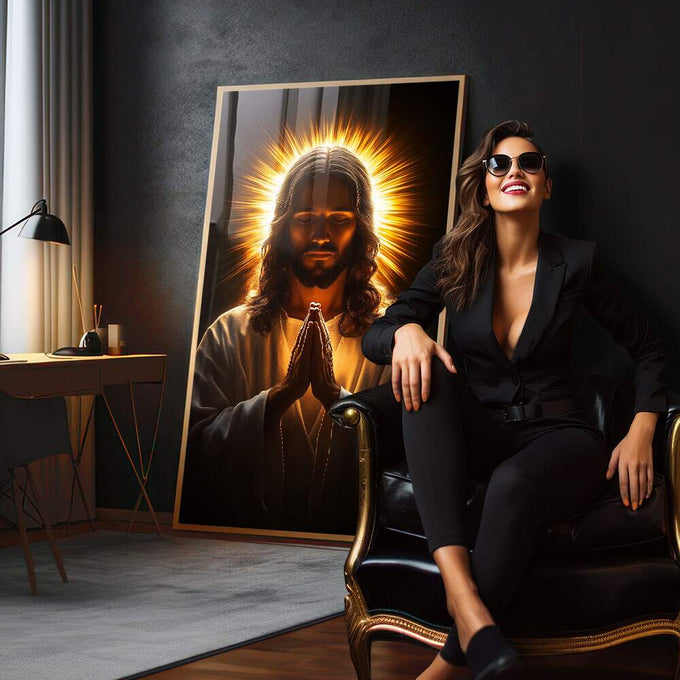 Quadro Decorativo A Oração de Cristo em Luz Divina - quadros decorativos para sala 1 Tela Vertical, 3 Telas - em living room premium