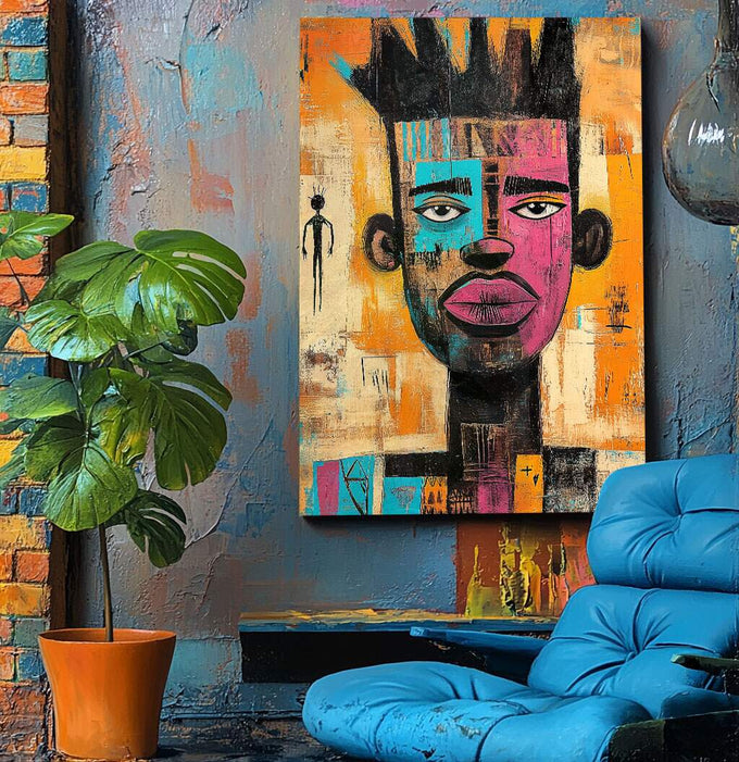 Quadro Decorativo Homem Urbano Arte Contemporânea - quadros decorativos para sala 1 Tela Vertical, 3 Telas - em ambiente decorado