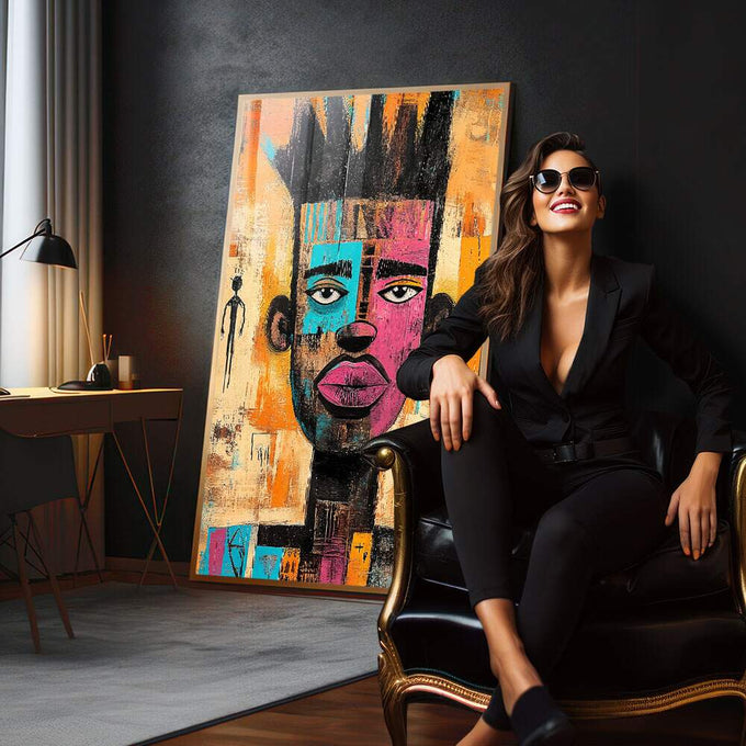 Quadro Decorativo Homem Urbano Arte Contemporânea - quadros decorativos 1 Tela Vertical, 3 Telas - em sala moderna