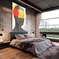 Quadro Decorativo Rosto Abstrato - Forma e Cores Contemporâneas - quadros decorativos 1 Tela Vertical, 3 Telas - em sala moderna