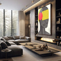 Quadro Decorativo Rosto Abstrato - Forma e Cores Contemporâneas - quadros decorativos 1 Tela Vertical, 3 Telas - em escritorio elegante