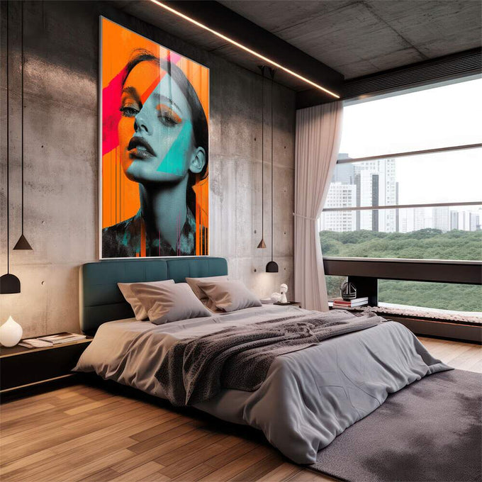 Quadro Decorativo Retrato em Formas Contemporâneas - quadros decorativos para sala 1 Tela Vertical, 3 Telas - em quarto contemporaneo