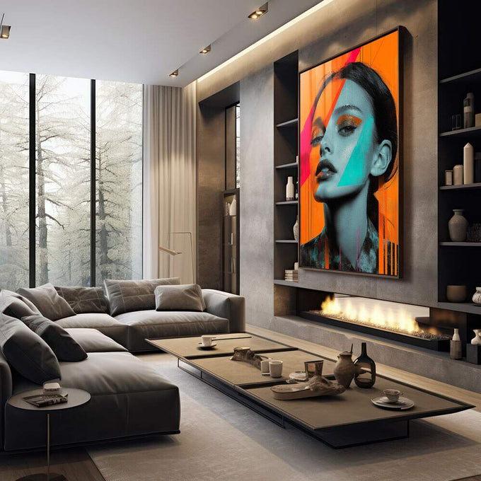 Quadro Decorativo Retrato em Formas Contemporâneas - quadros decorativos para sala 1 Tela Vertical, 3 Telas - em living room premium