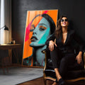 Quadro Decorativo Retrato em Formas Contemporâneas - quadros decorativos 1 Tela Vertical, 3 Telas - em sala moderna