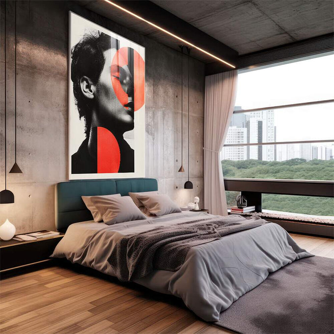 Quadro Decorativo Retrato - Contrastando Formas e Cores - quadros decorativos para sala 1 Tela Vertical, 3 Telas - em living room premium