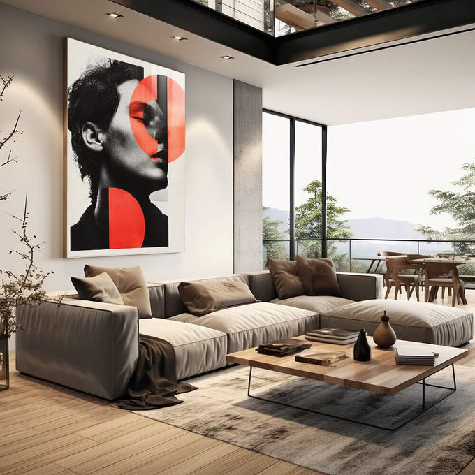 Quadro Decorativo Retrato - Contrastando Formas e Cores - quadros decorativos para sala 1 Tela Vertical, 3 Telas - em quarto contemporaneo