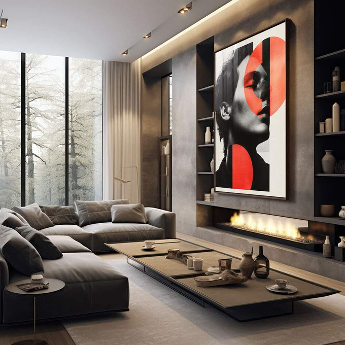 Quadro Decorativo Retrato - Contrastando Formas e Cores - quadros decorativos 1 Tela Vertical, 3 Telas - em escritorio elegante