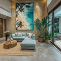 Quadro Decorativo Paisagem Tropical - Beira da Praia - quadros decorativos para sala 1 Tela Vertical, 3 Telas - em ambiente decorado