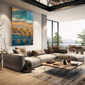 Quadro Decorativo Paisagem Costeira - Areia, Mar e Palmeiras - quadros decorativos para sala 1 Tela Vertical, 3 Telas - em quarto contemporaneo