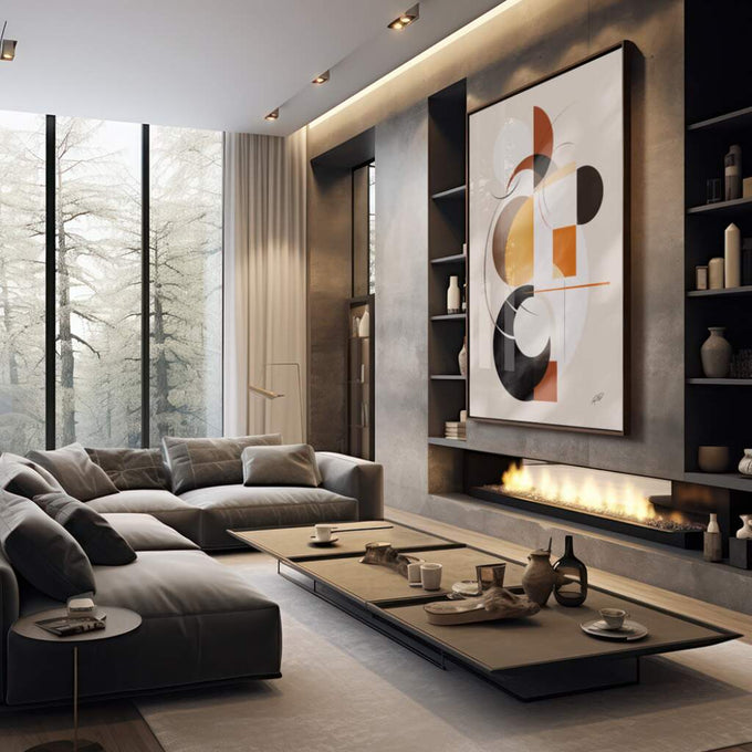 Quadro Decorativo: Outono Minimalista e Elegante - quadros decorativos 1 Tela Vertical, 3 Telas - em sala moderna