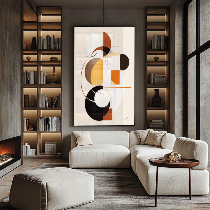 Quadro Decorativo: Outono Minimalista e Elegante - quadros decorativos para sala 1 Tela Vertical, 3 Telas - em ambiente decorado