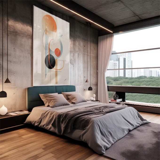 Quadro Decorativo: Elegância Minimalista com Tons Avermelhados - quadros decorativos 1 Tela Vertical, 3 Telas - em sala moderna