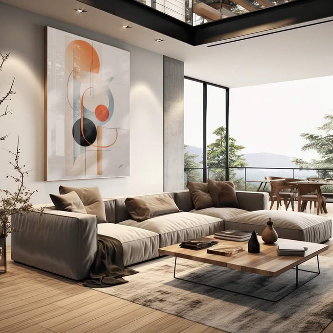 Quadro Decorativo: Elegância Minimalista com Tons Avermelhados - quadros decorativos para sala 1 Tela Vertical, 3 Telas - em quarto contemporaneo
