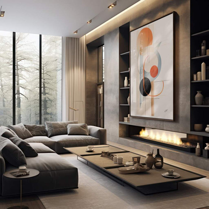 Quadro Decorativo: Elegância Minimalista com Tons Avermelhados - quadros decorativos 1 Tela Vertical, 3 Telas - em escritorio elegante