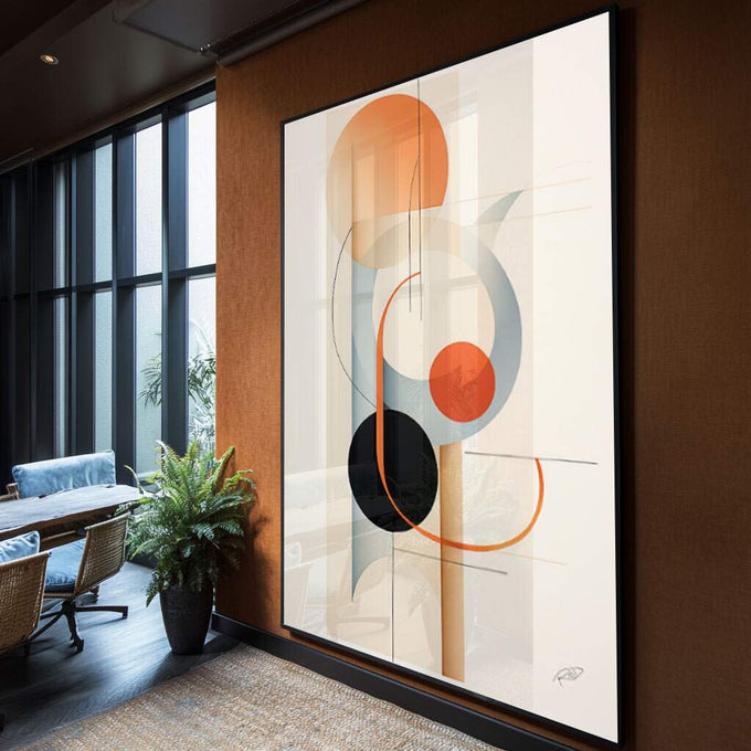 Quadro Decorativo: Elegância Minimalista com Tons Avermelhados - quadros decorativos para sala 1 Tela Vertical, 3 Telas - em ambiente decorado