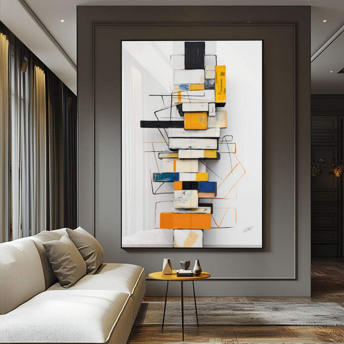 Quadro Decorativo: Minimalismo Elegante e Moderno - quadros decorativos para sala 1 Tela Vertical, 3 Telas - em ambiente decorado