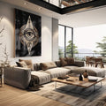 Quadro Decorativo Olhares Secretos Maçonaria - Exclusivo - quadros decorativos para sala 1 Tela Vertical, 3 Telas - em living room premium