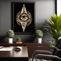 Quadro Decorativo Olhares Secretos Maçonaria - Exclusivo - quadros decorativos para sala 1 Tela Vertical, 3 Telas - em ambiente decorado