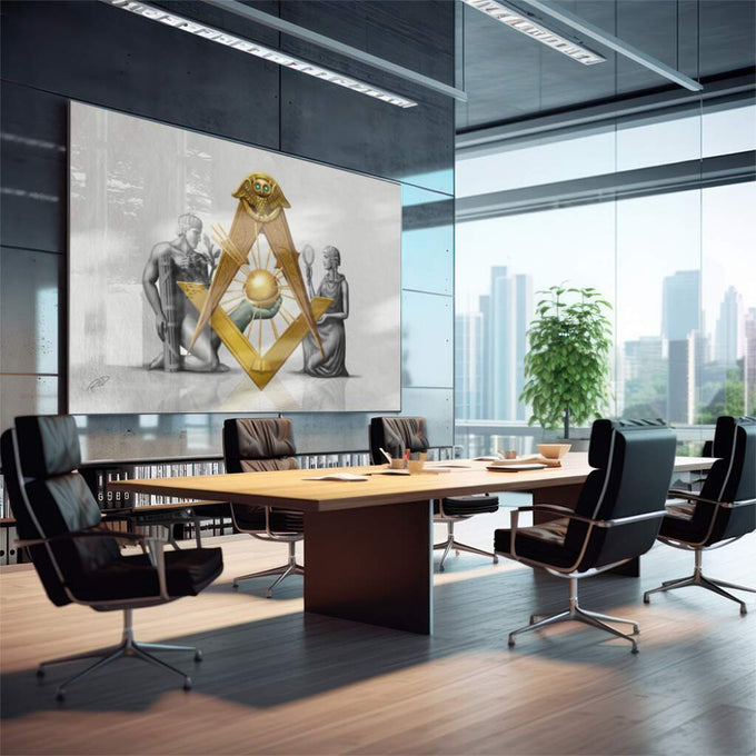 Quadro Decorativo Símbolo Maçônico: Luxo e Mistério - quadros decorativos para sala 1 Tela, 1 Tela Horizontal - em quarto contemporaneo