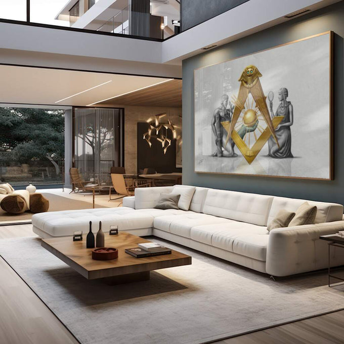 Quadro Decorativo Símbolo Maçônico: Luxo e Mistério - quadros decorativos para sala 1 Tela, 1 Tela Horizontal - em living room premium